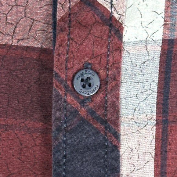 Marc Ecko Shirt Adult EXTRA LARGE Burgundy Blue Cut & Sew Plaid Pockets - Picture 5 of 11